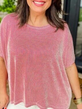 ZENANA(NWOT) Outfitters Red and White Striped Short Sleeve Tee. Size 1x. 2x